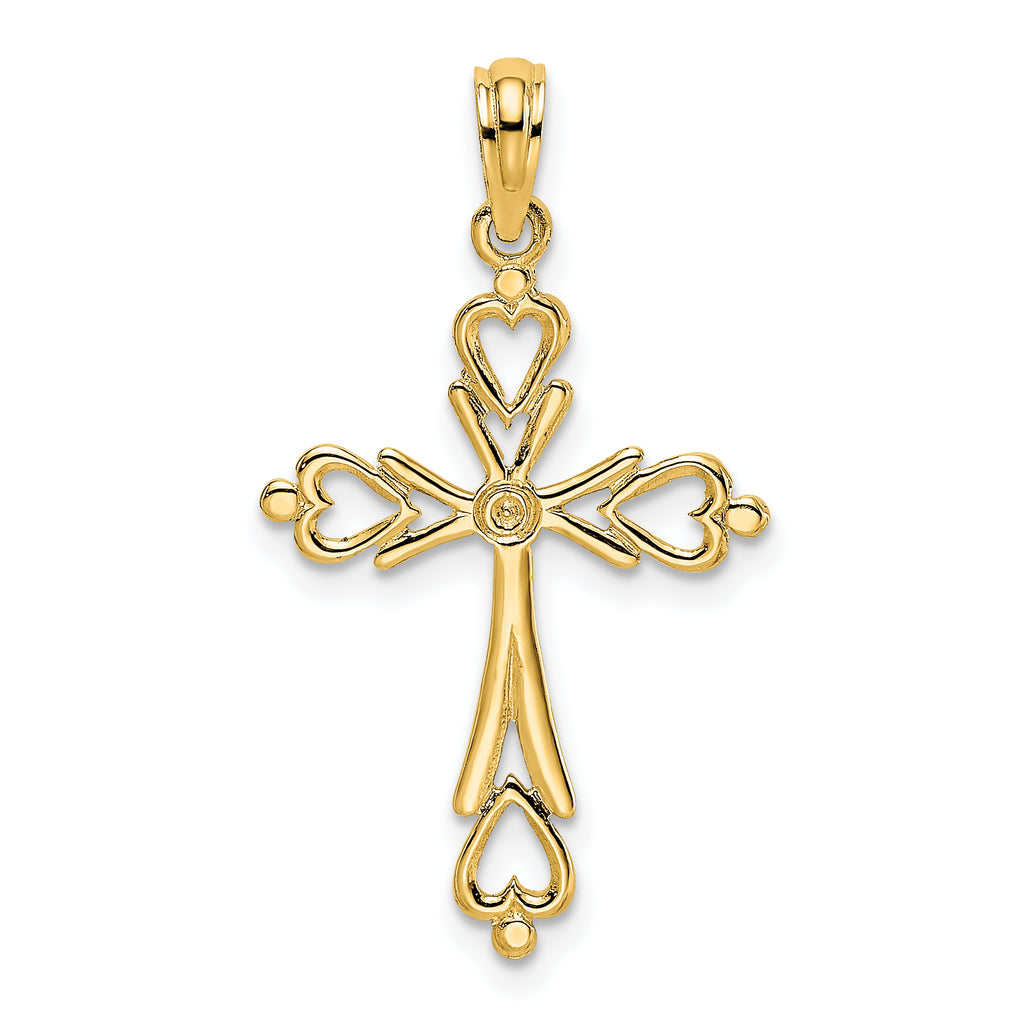 14K Cross Cut-Out w/ Heart Ends Charm