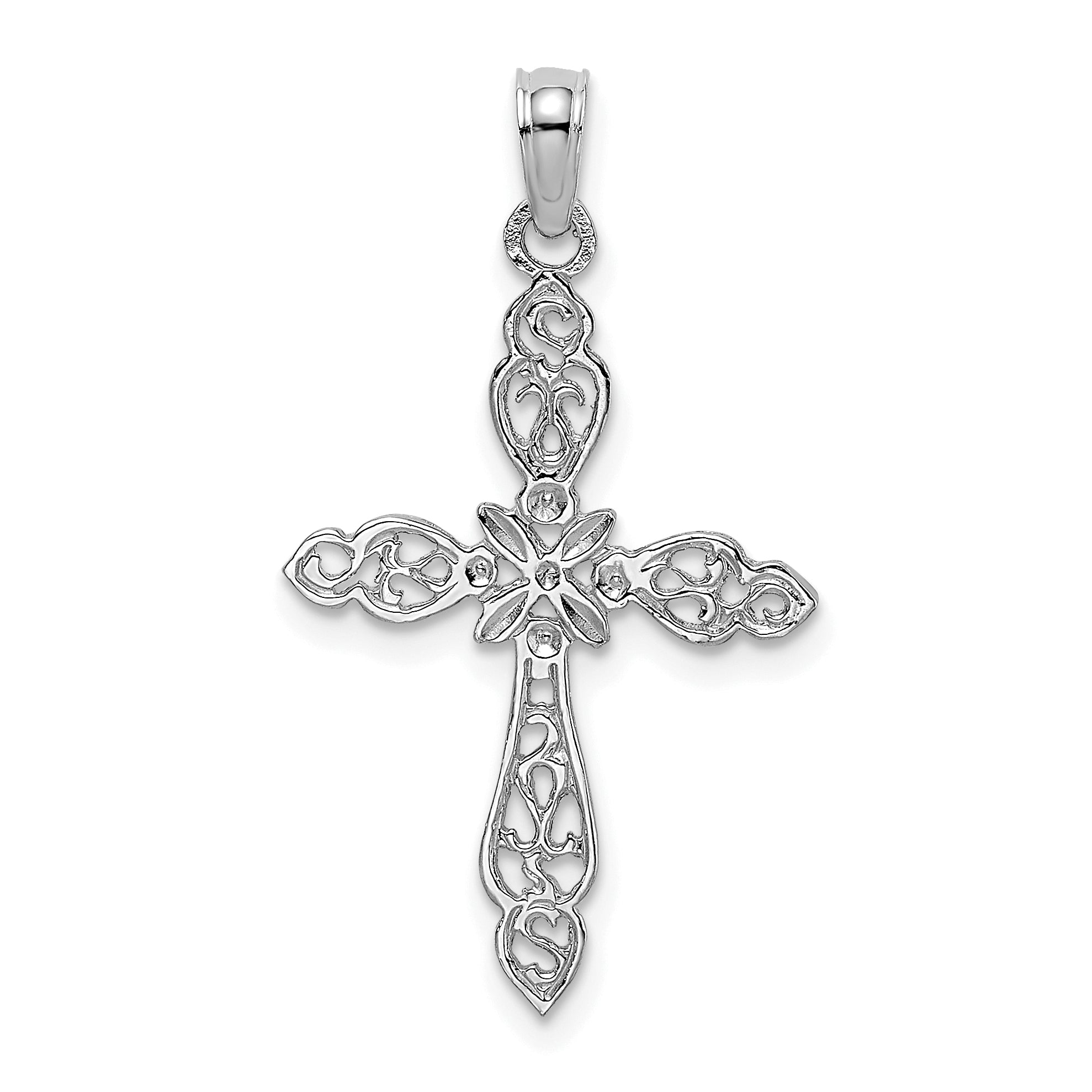 14K White Gold Polished and Cut-Out Cross Charm Main image