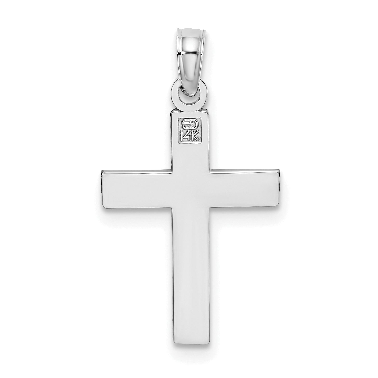 14K White Gold D/C Block Cross  Charm
