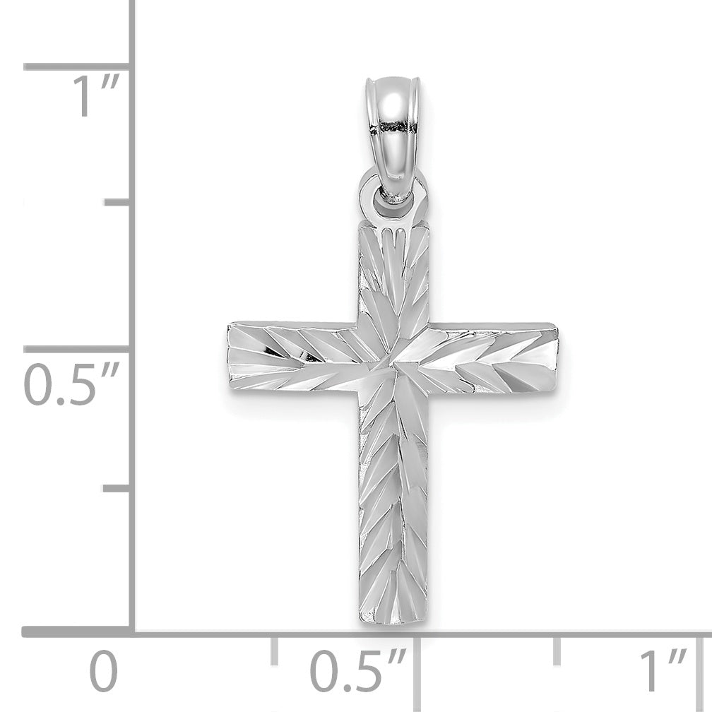 14K White Gold D/C Block Cross  Charm