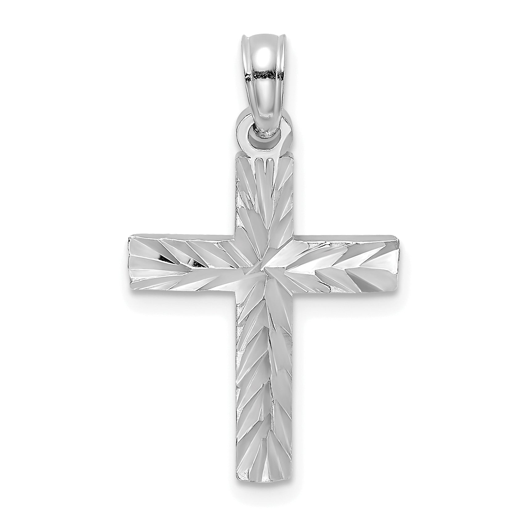 14K White Gold D/C Block Cross  Charm
