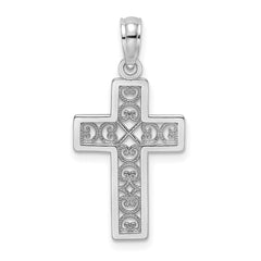 14K White Gold Textured Lace Center Cross Charm