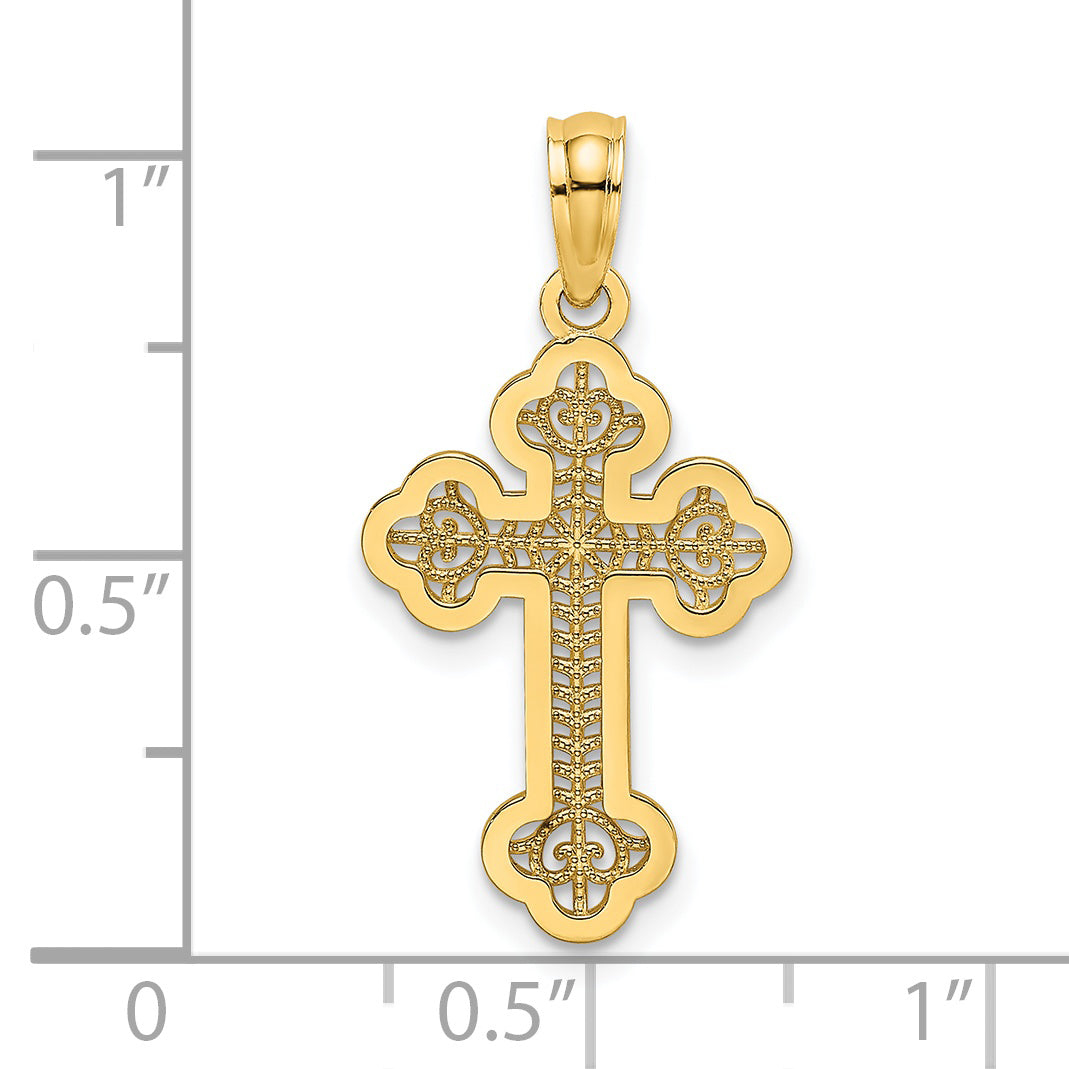 14K Lace Center Budded Cross Charm