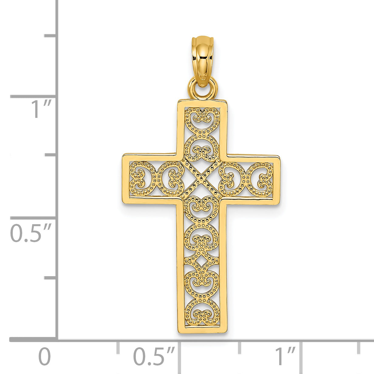 14K Polished Square Cross w/ Heart Design Charm