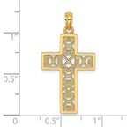 14K Polished Square Cross w/ Heart Design Charm