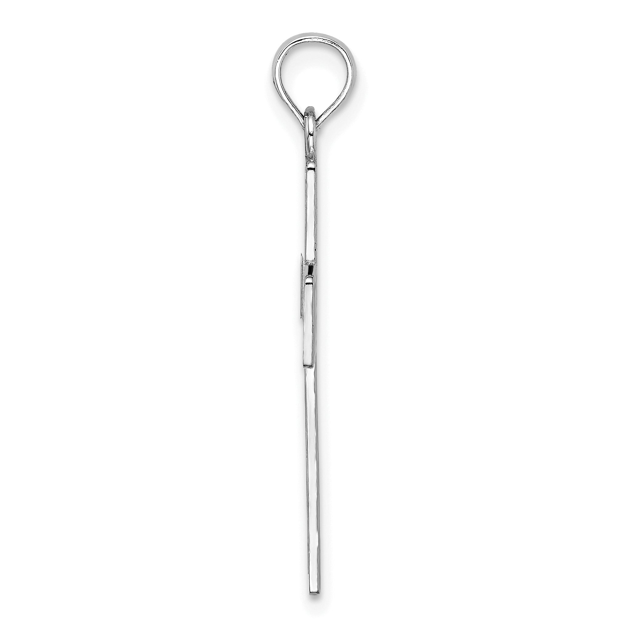 14K White Gold Polished Sqaure Cross w/ Heart Design Charm