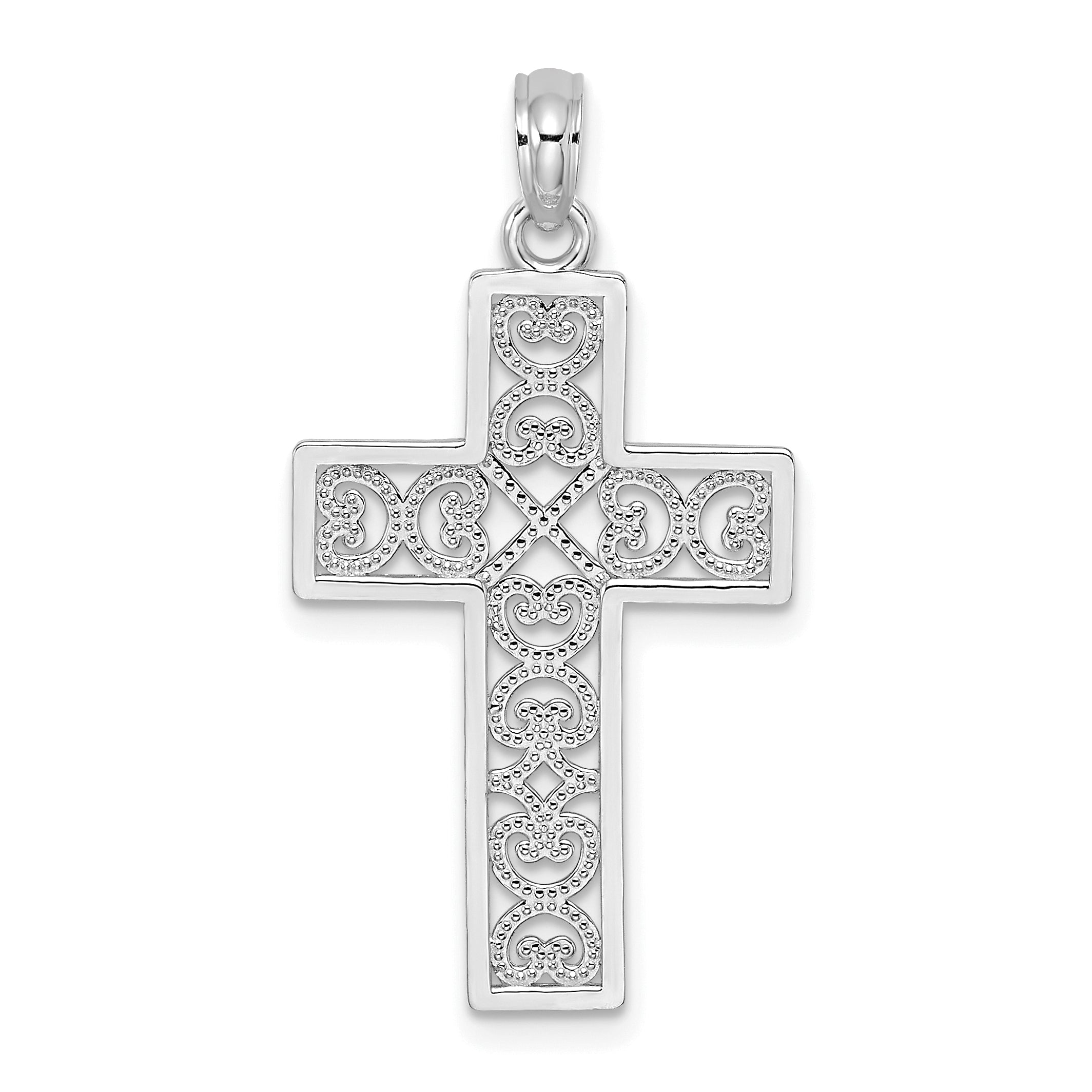 14K White Gold Polished Sqaure Cross w/ Heart Design Charm Main image