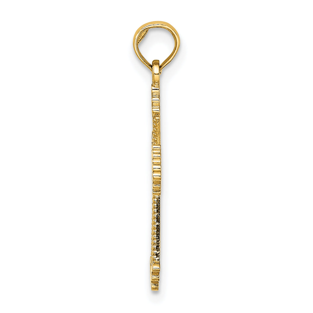 14K Cut-Out Stripes Cross w/ Heart Charm