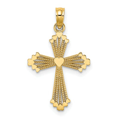 14K Cut-Out Stripes Cross w/ Heart Charm