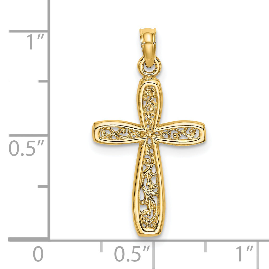 14K Cross w/ Filigree Center Charm