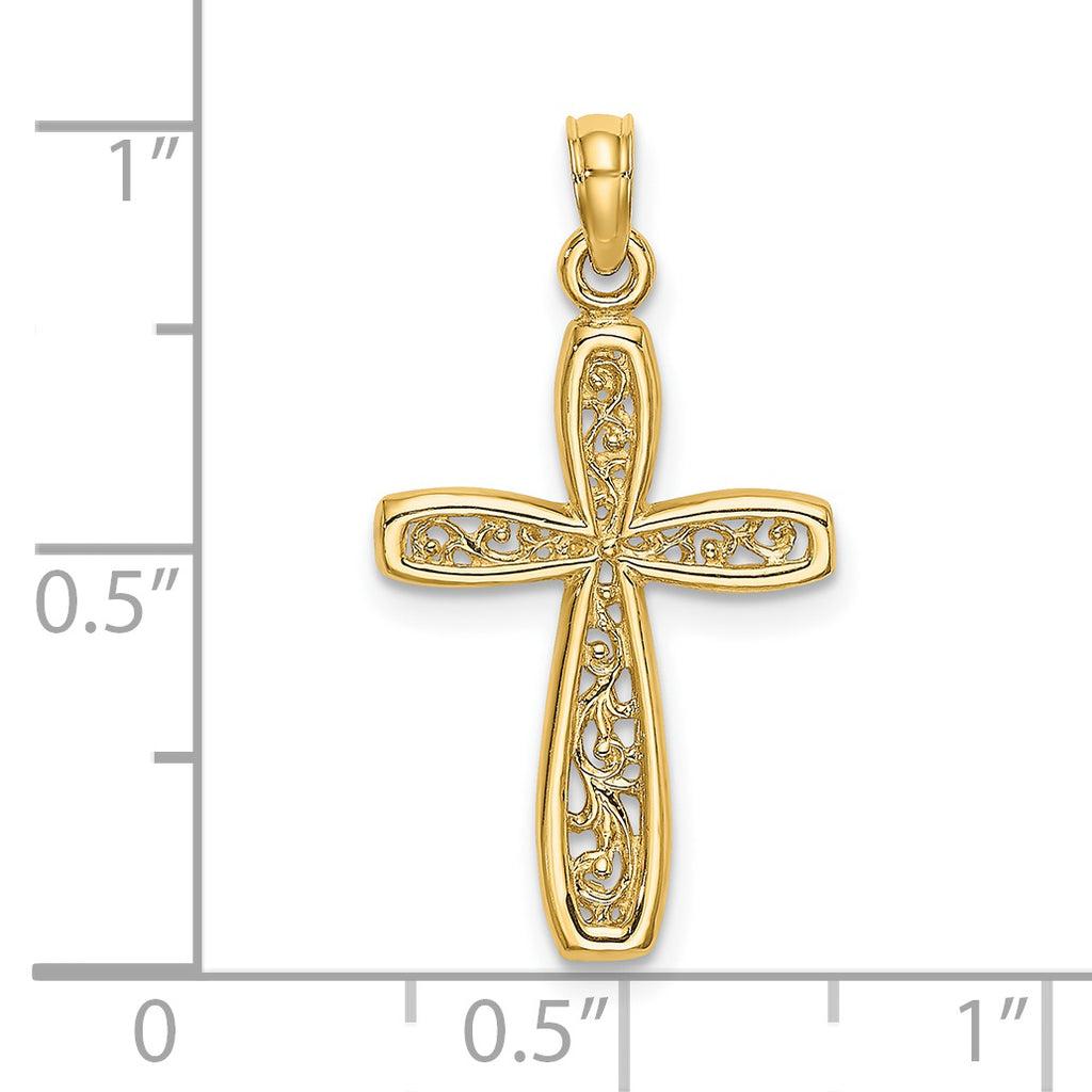 14K Cross w/ Filigree Center Charm