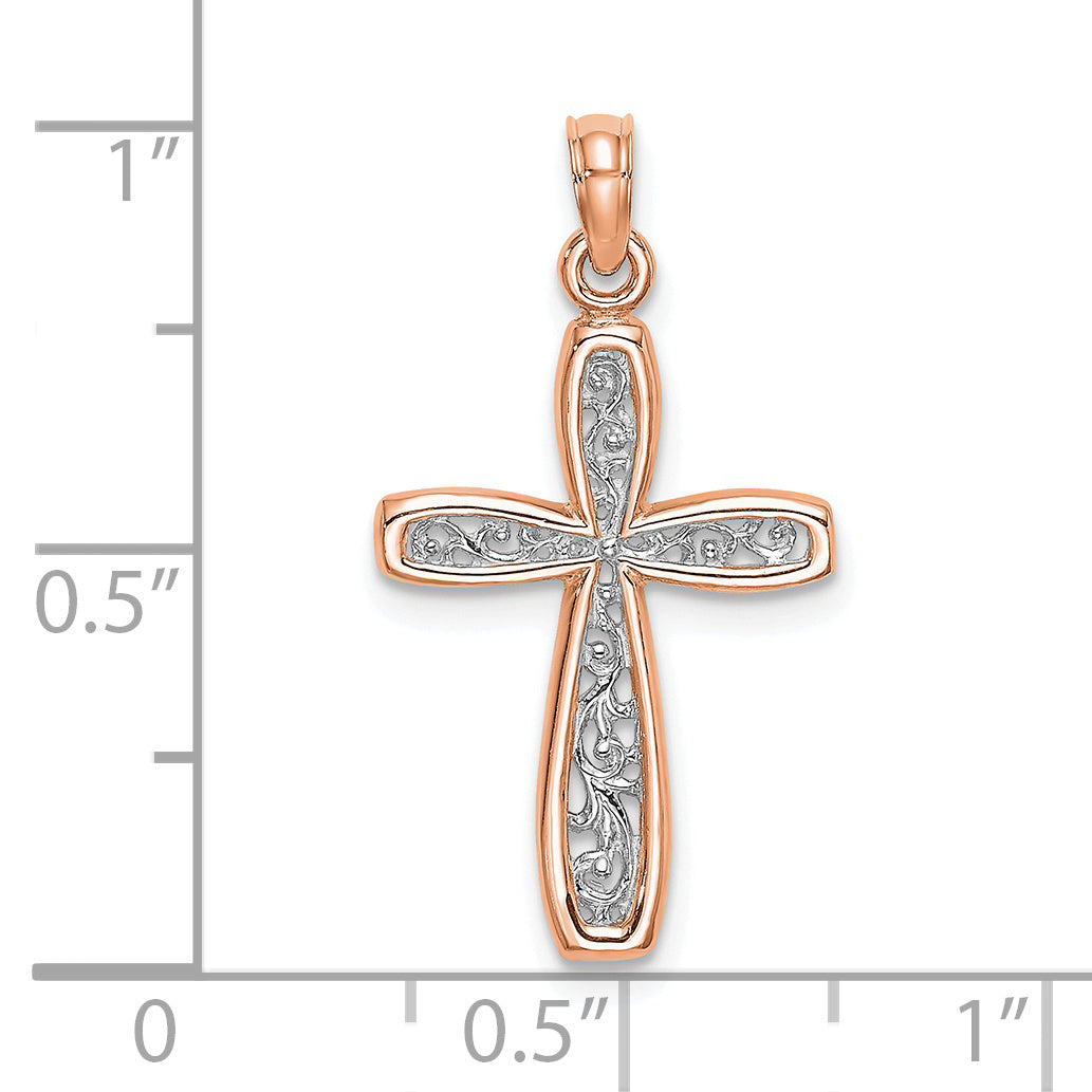 14K Rose w/ White Rhodium Filigree Center Border