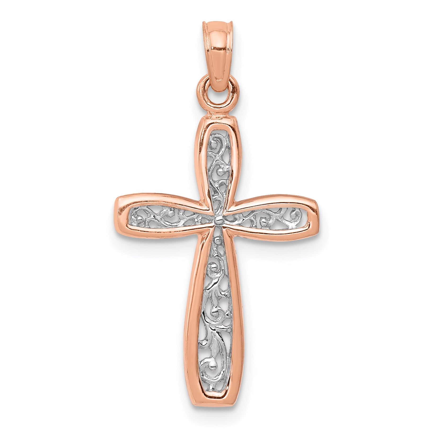 14K Rose w/ White Rhodium Filigree Center Border Main image