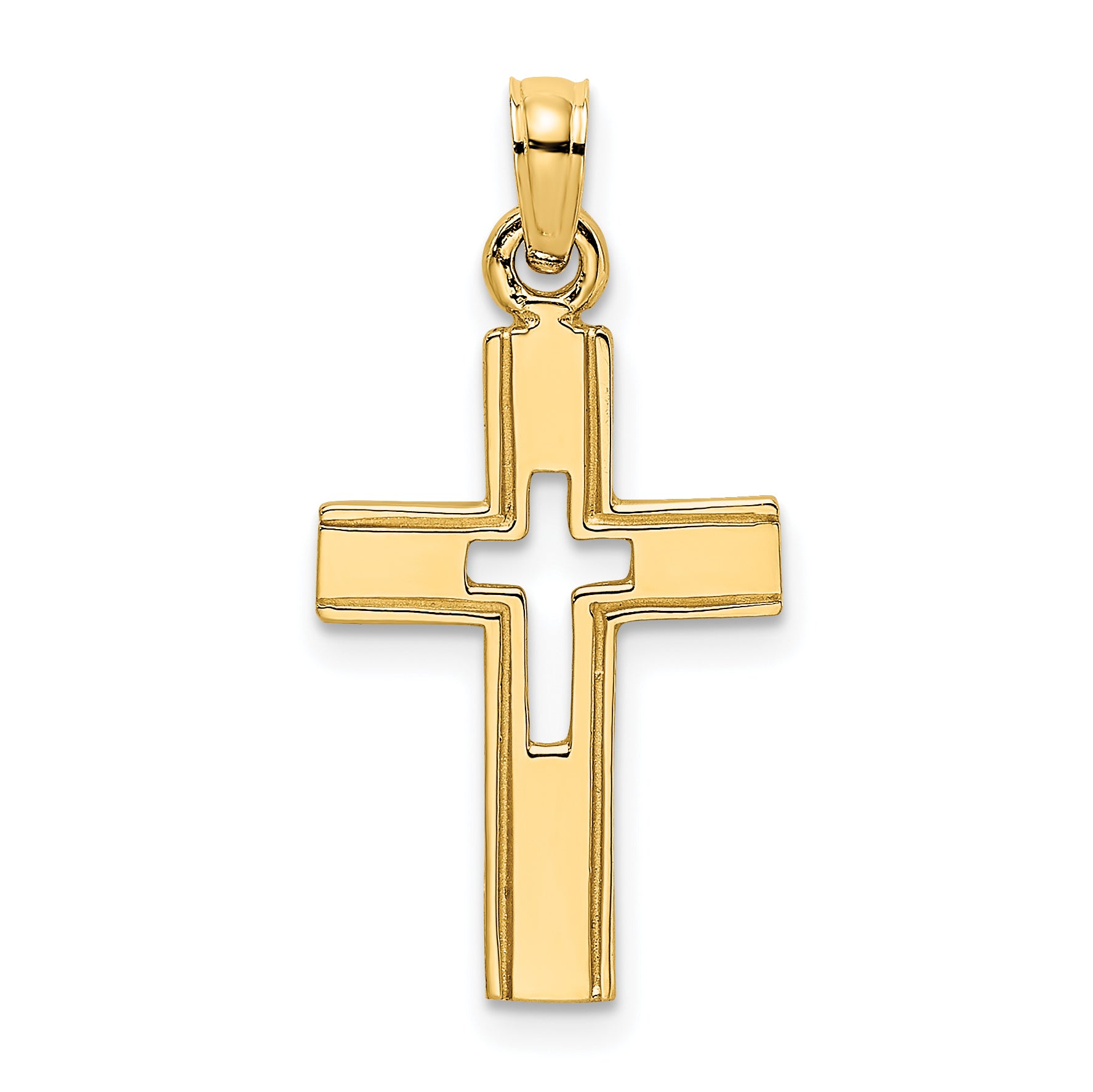 14K Polished and Cut-Out Cross Charm