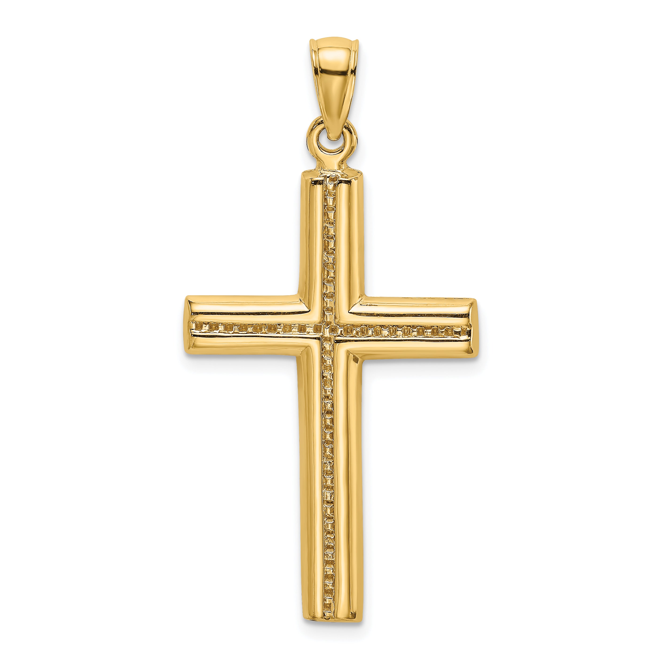 14K Polished Beaded Cross Charm Main image