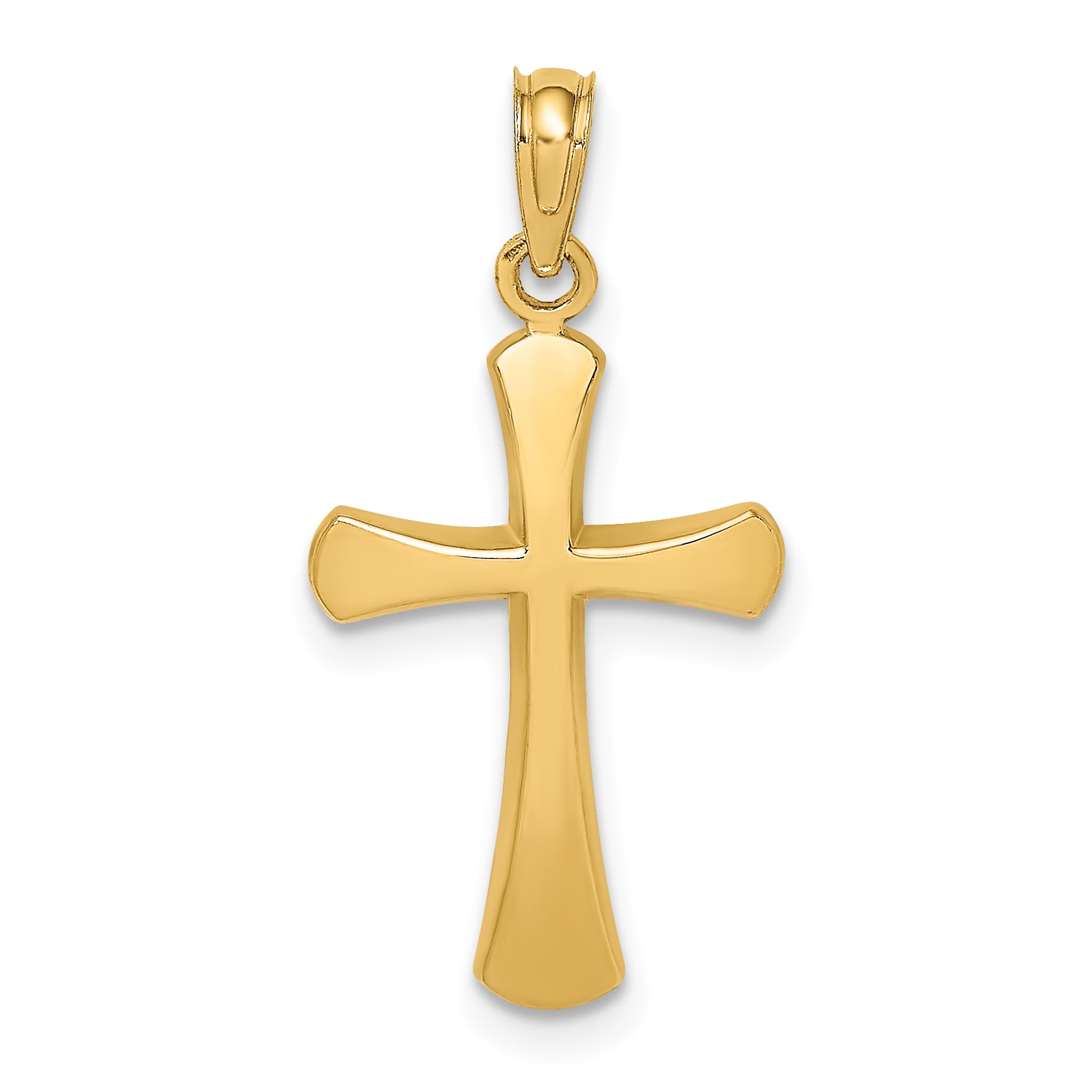 14K Polished Beveled Cross w/ Round Tips Charm