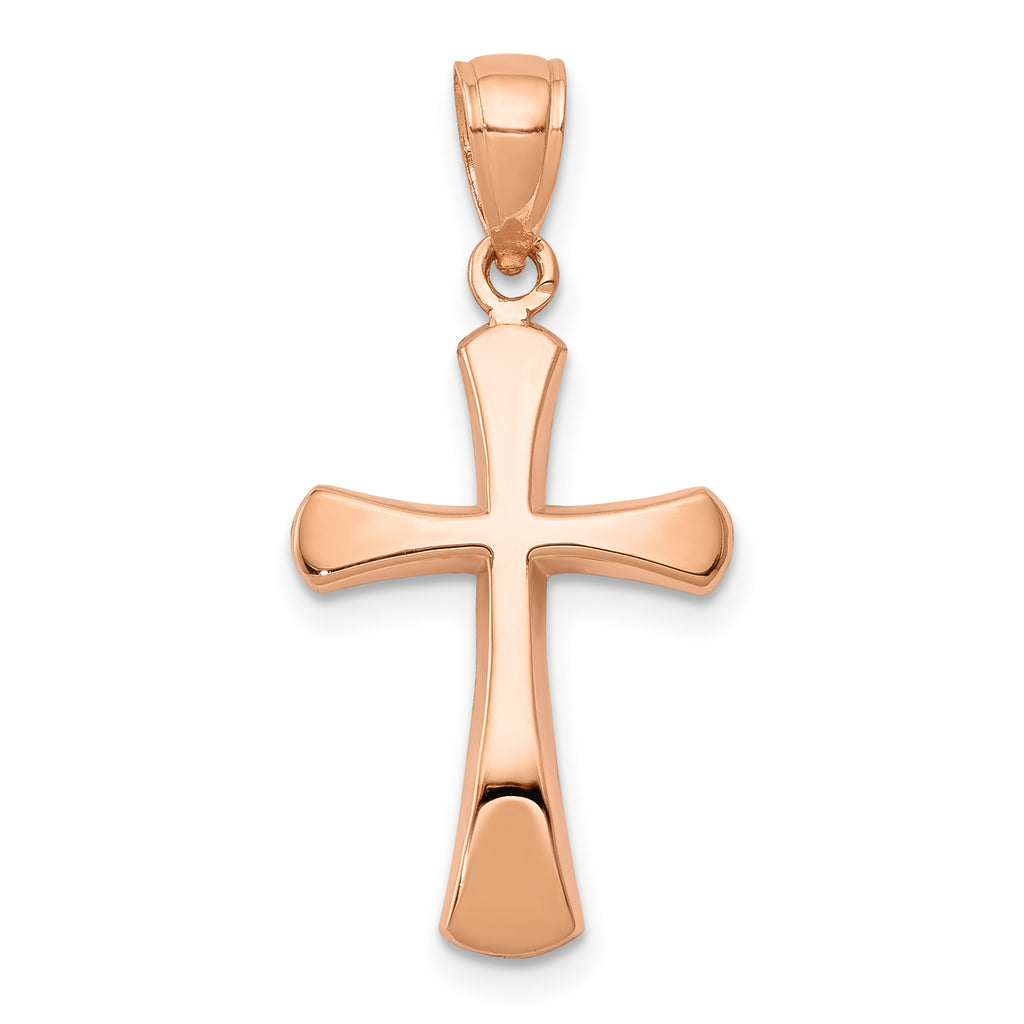 14K Rose Gold Polished Beveled Cross w/ Round Tips Charm