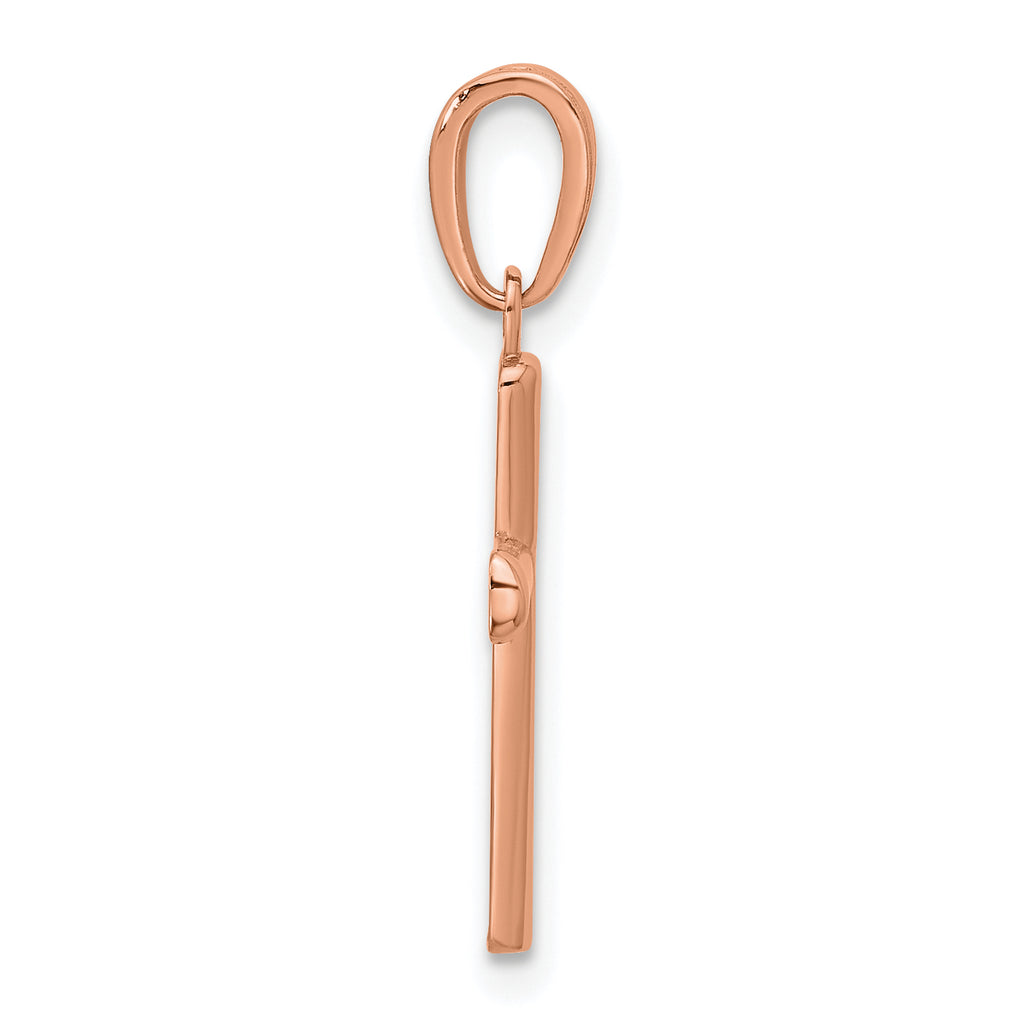 14K Rose Gold Polished Beveled Cross with Round Tips Charm