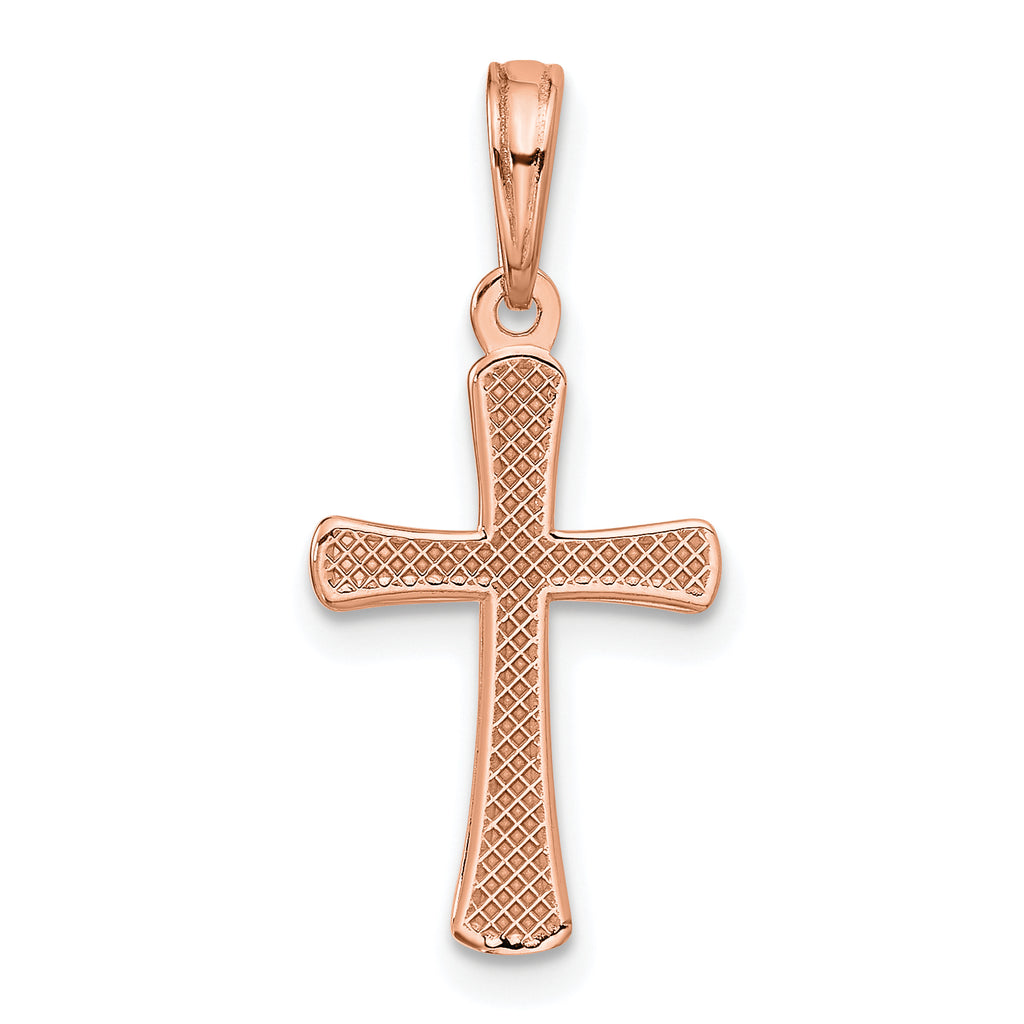 14K Rose Gold Polished Beveled Cross with Round Tips Charm