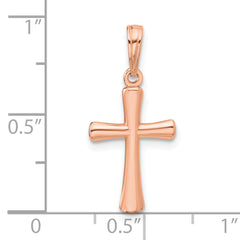 14K Rose Gold Polished Beveled Cross with Round Tips Charm