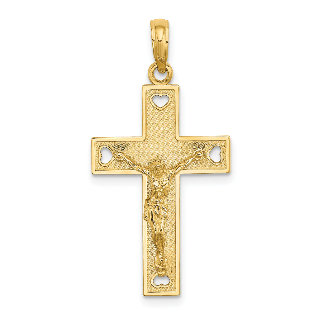 14K Cut-Out Heart w/I LOVE JESUS on Reverse Crucifix Charm
