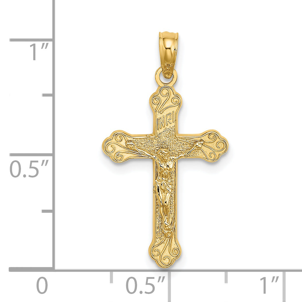 14K Inri Crucifix W/ Scroll Tips Charm