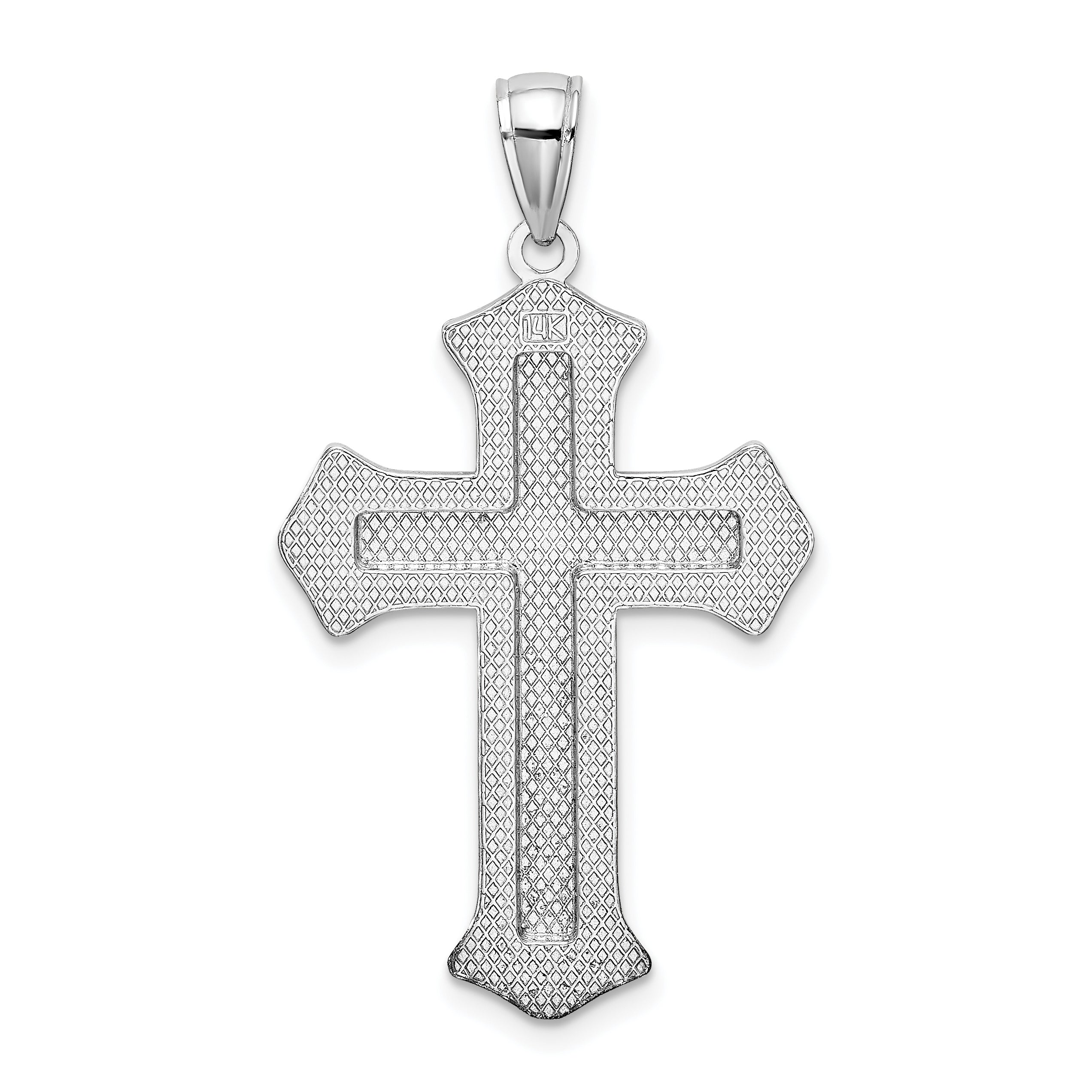 14K White Gold 2-D Filigree Center Block Cross Charm