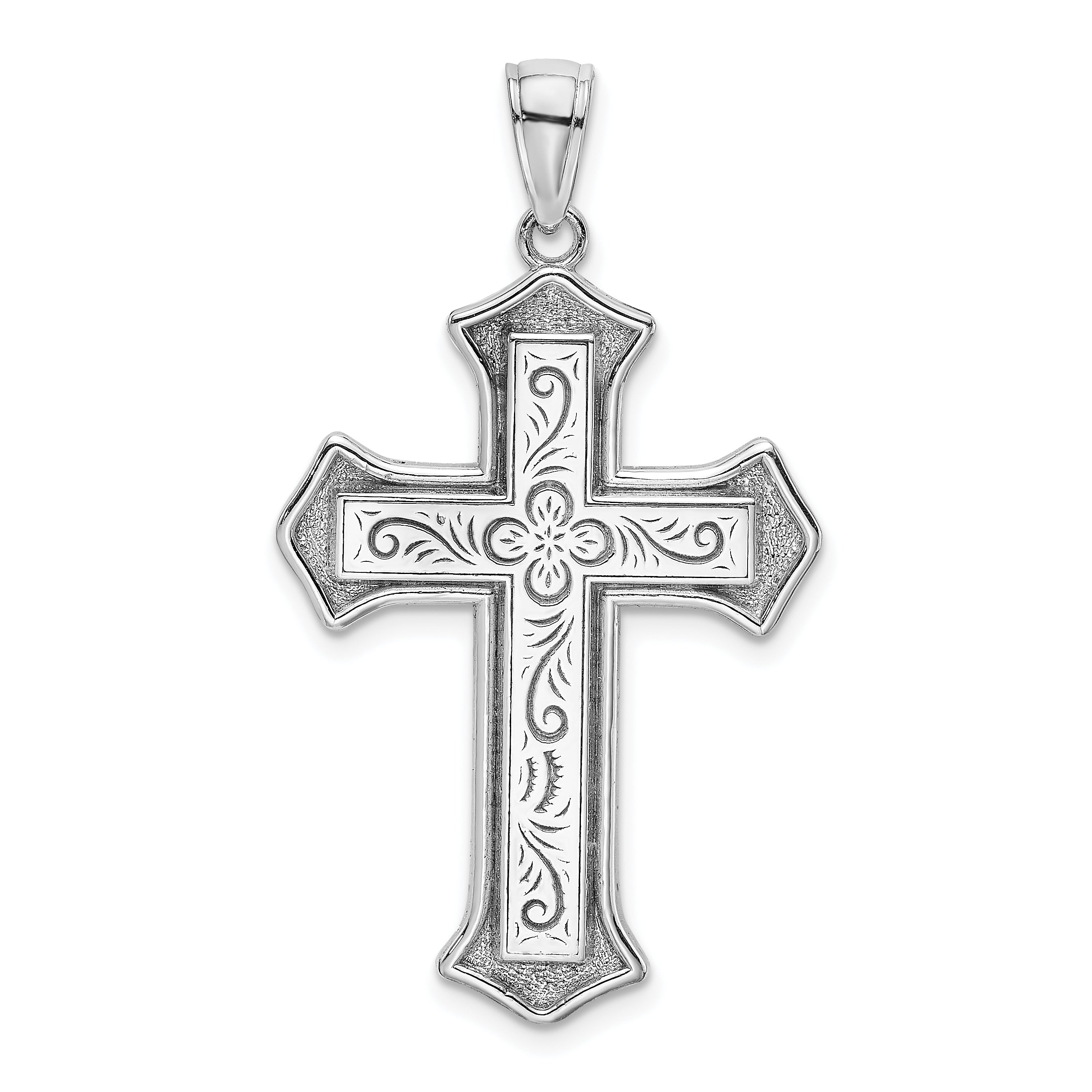 14K White Gold 2-D Filigree Center Block Cross Charm Main image