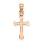 14K Rose Gold Polished Beveled Cross w/ Round tips Charm