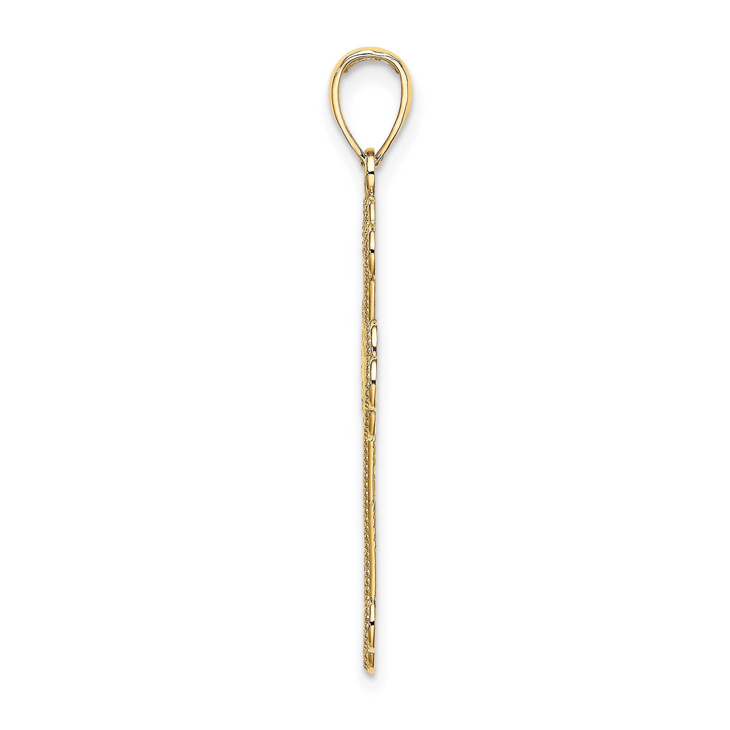 14K Textured and Beaded Edge Cross Charm