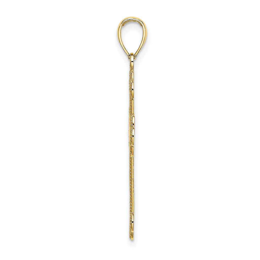 14K Textured and Beaded Edge Cross Charm