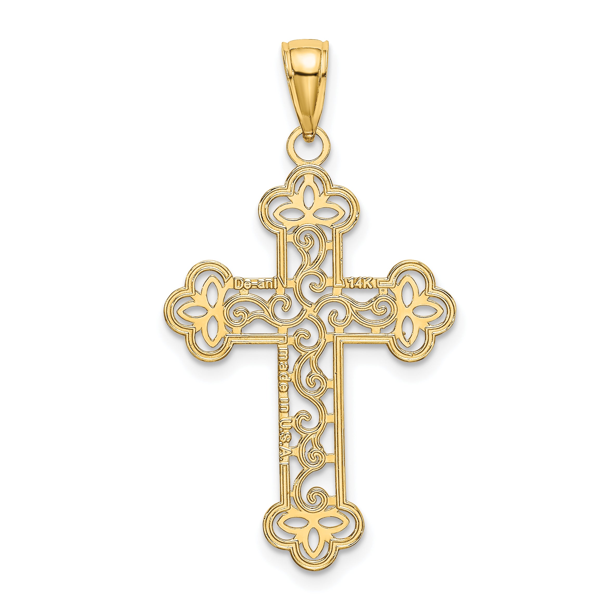 14K Textured and Beaded Edge Cross Charm