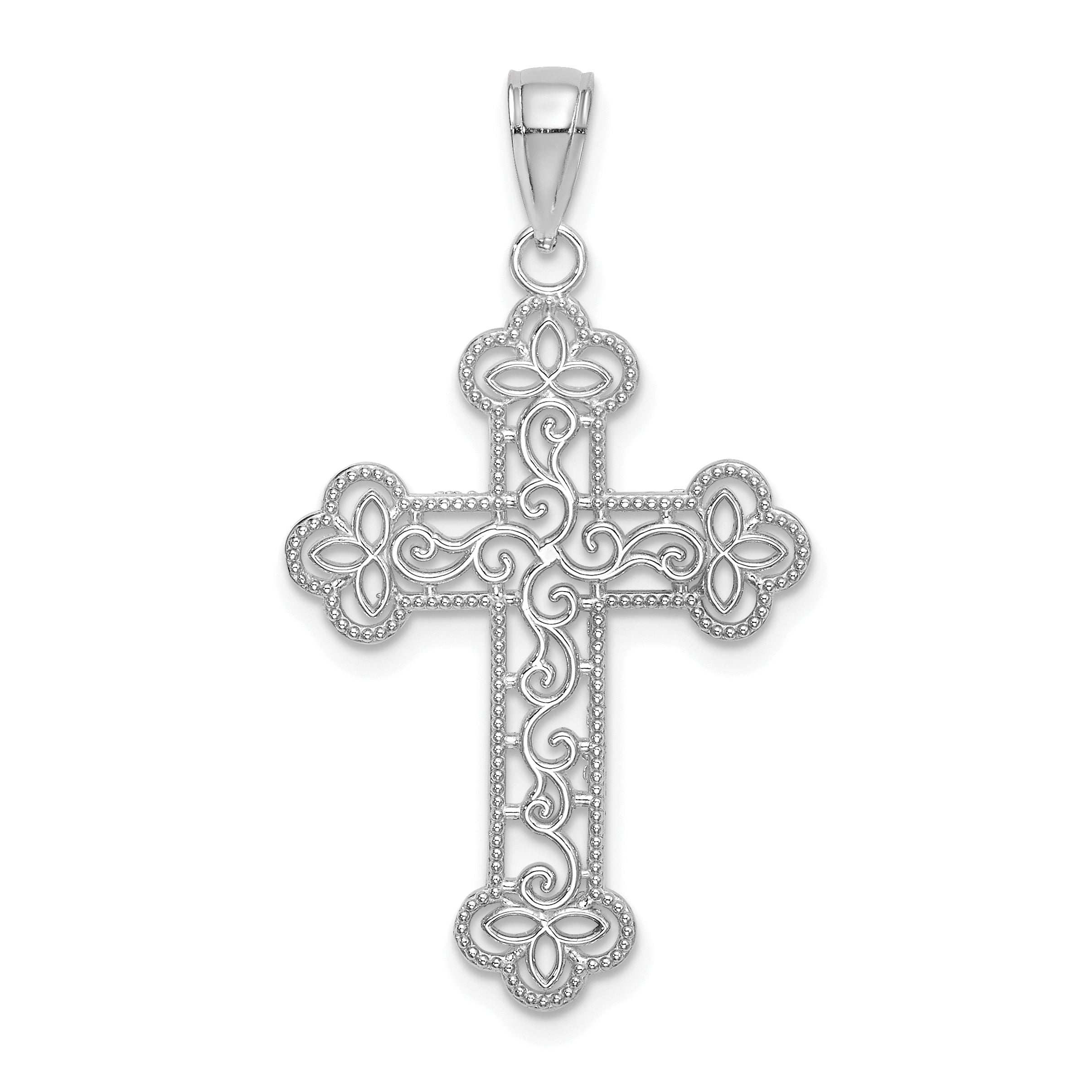 14K White Gold Textured and Beaded Edge Charm Main image