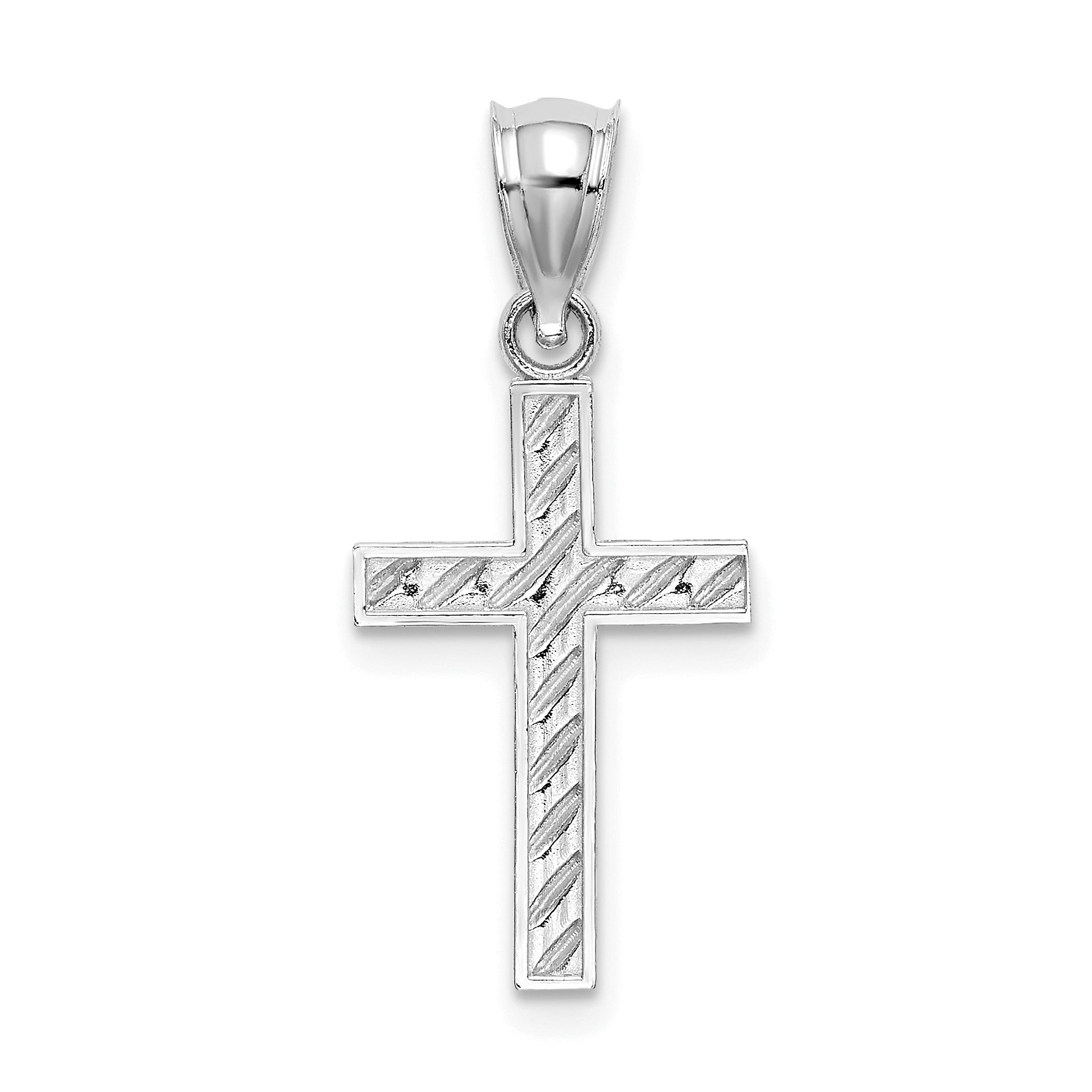 14K White Gold Beaded and Polished Cross Charm