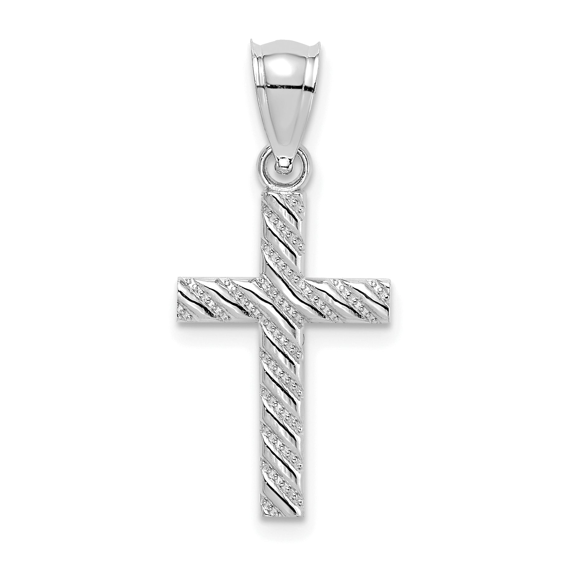 14K White Gold Beaded and Polished Cross Charm Main image