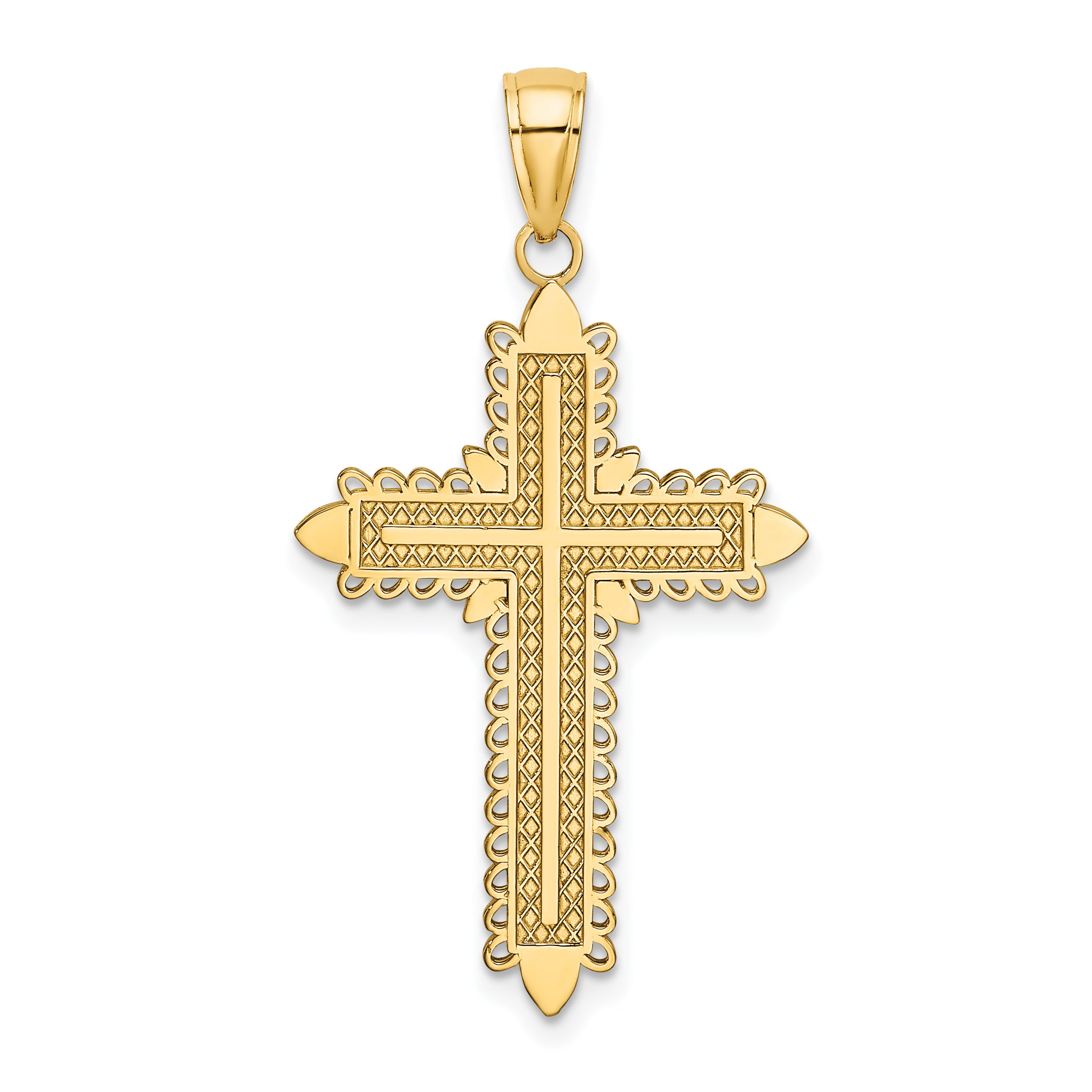 14K w/ Lace Border Cross Charm