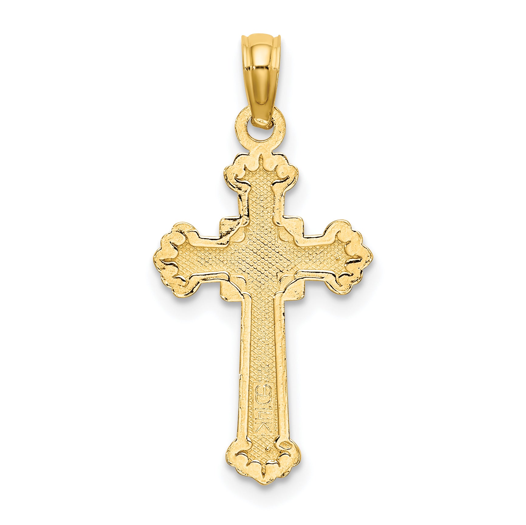 14K Textured Leaves On Edges Cross Charm