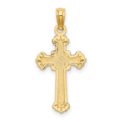 14K Textured Leaves On Edges Cross Charm