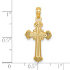 14K Textured Leaves On Edges Cross Charm