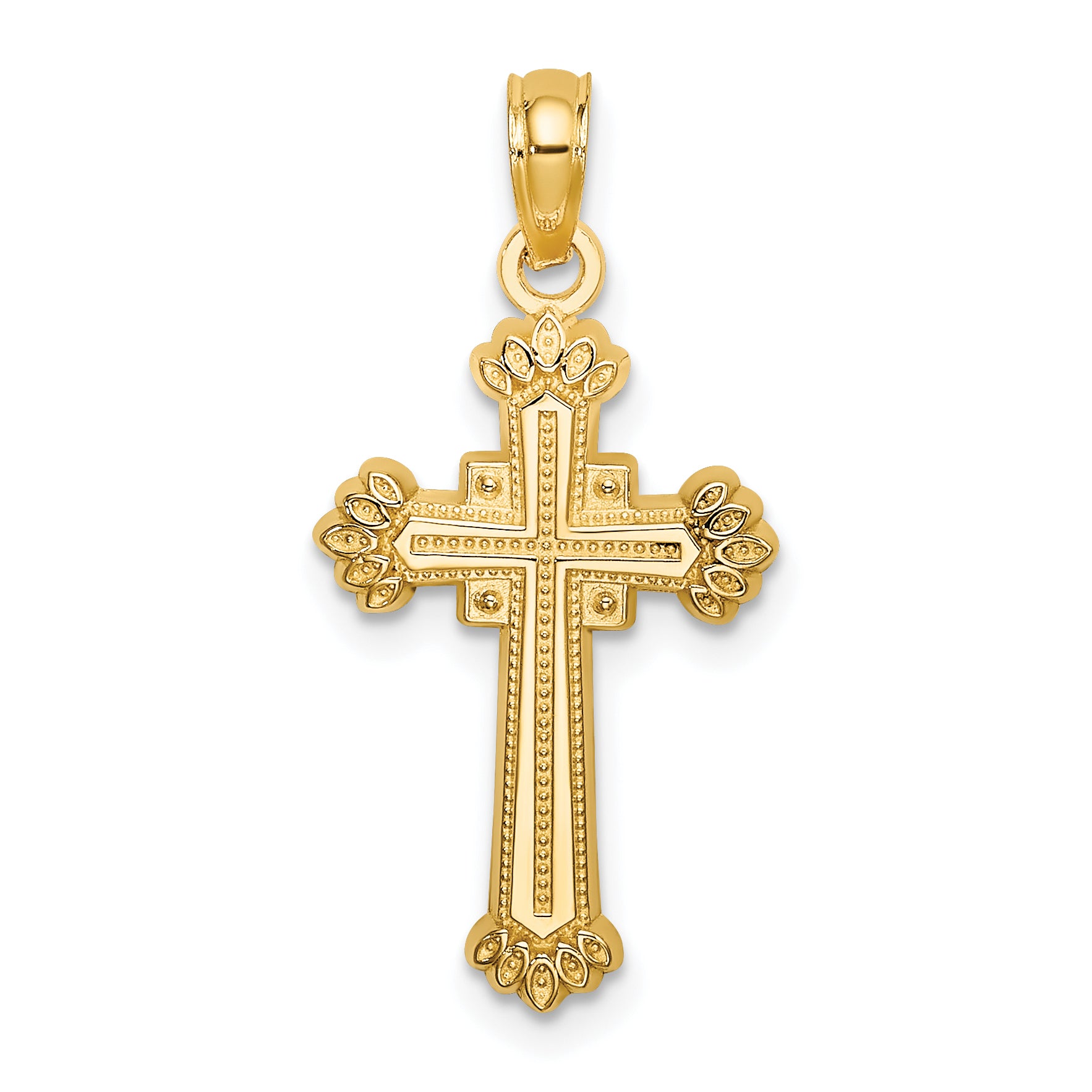 14K Textured Leaves On Edges Cross Charm Main image