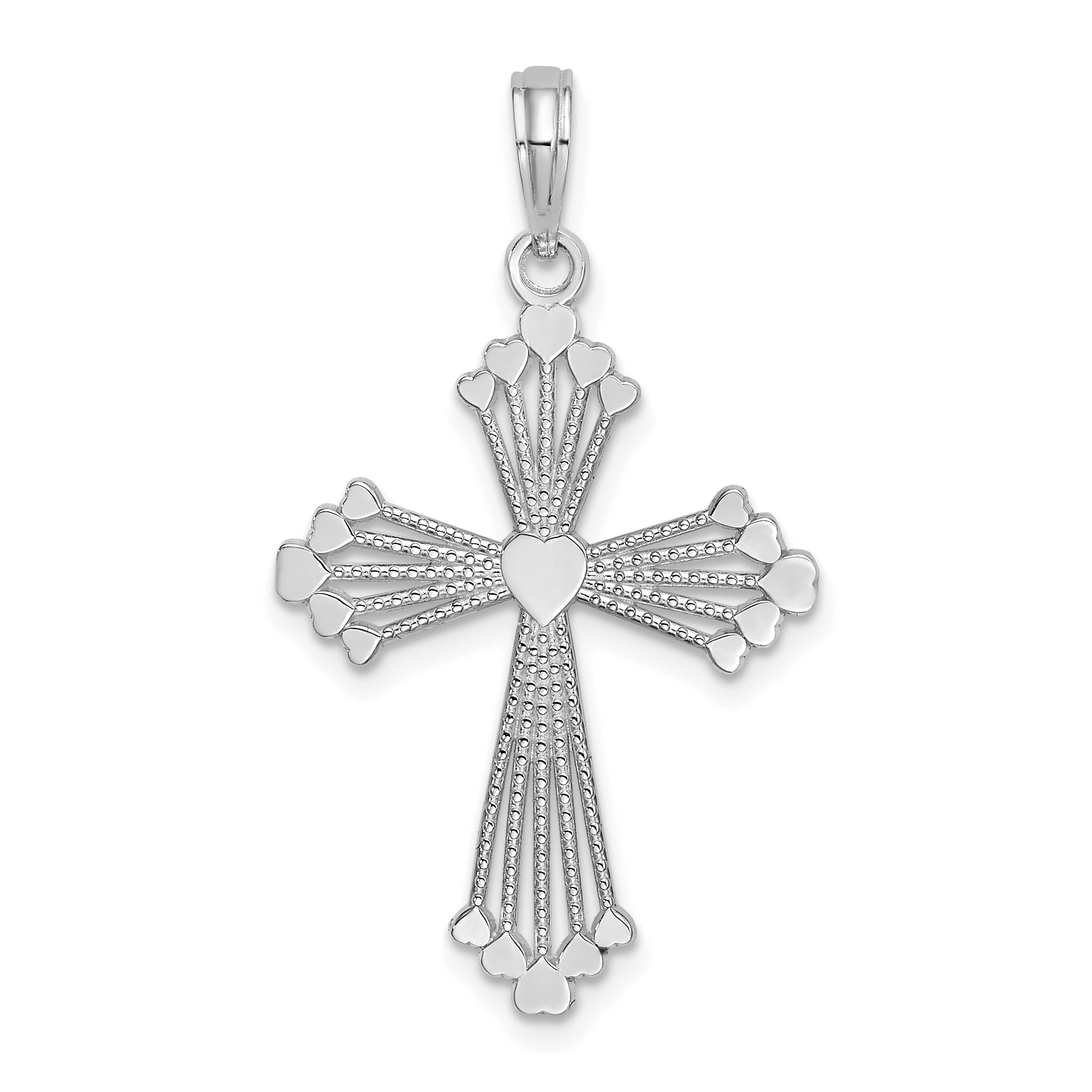 14K White Gold Cross w/ Heart Center Charm Main image