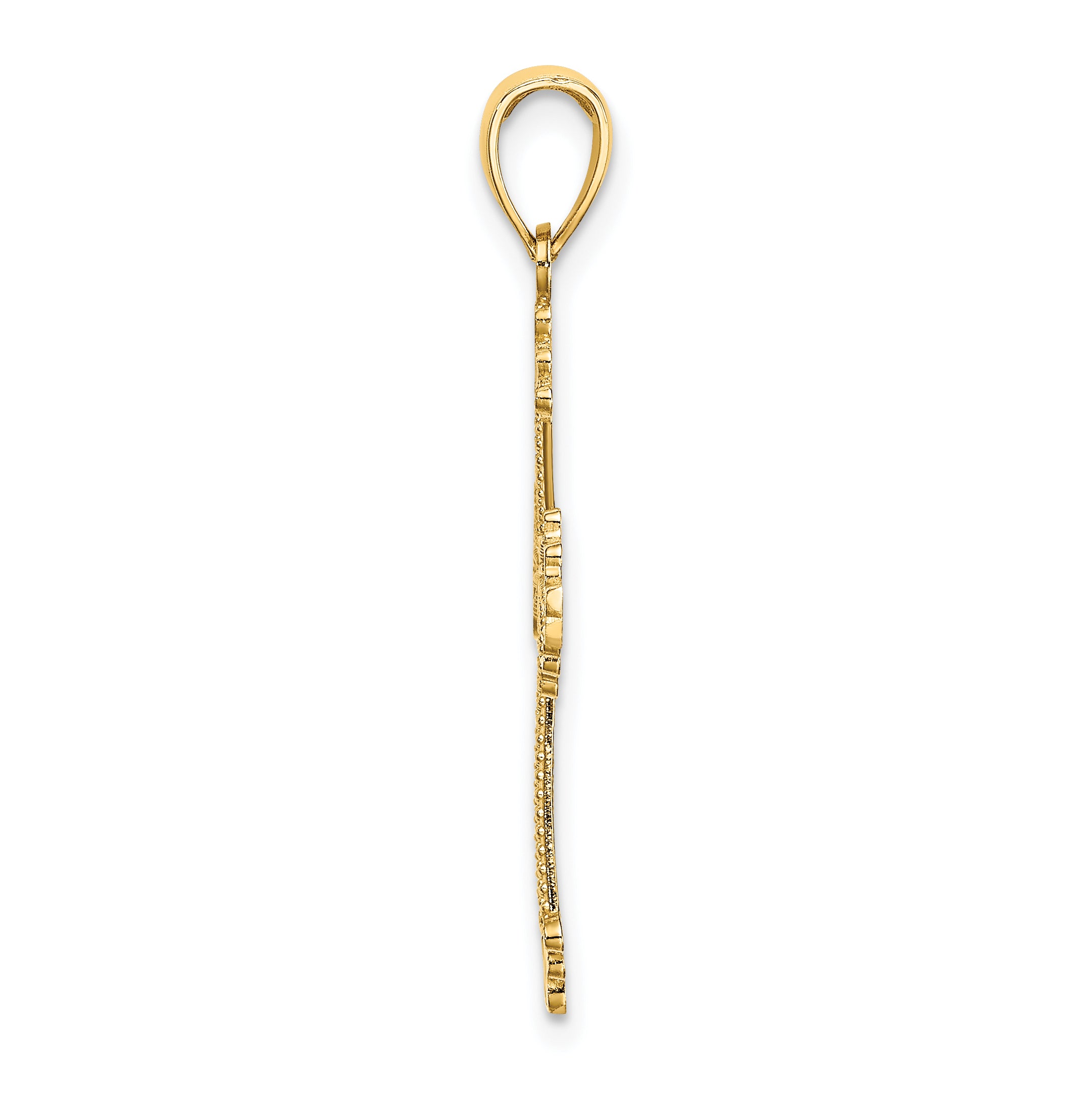 14K D/C and Cut-Out Stripes W/ Heart In Center Cross Charm