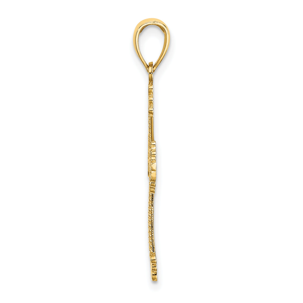 14K D/C and Cut-Out Stripes W/ Heart In Center Cross Charm