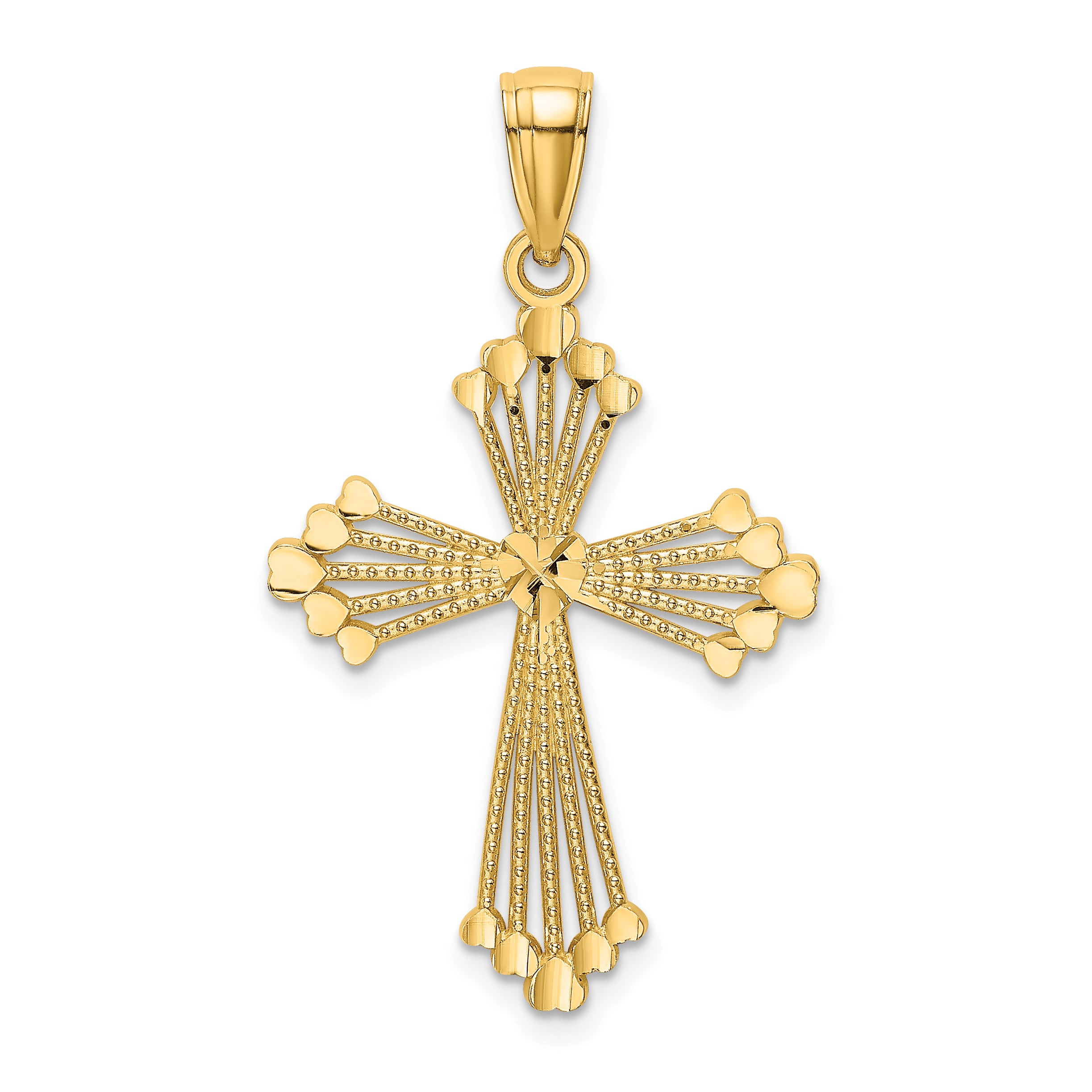 14K D/C and Cut-Out Stripes W/ Heart In Center Cross Charm Main image