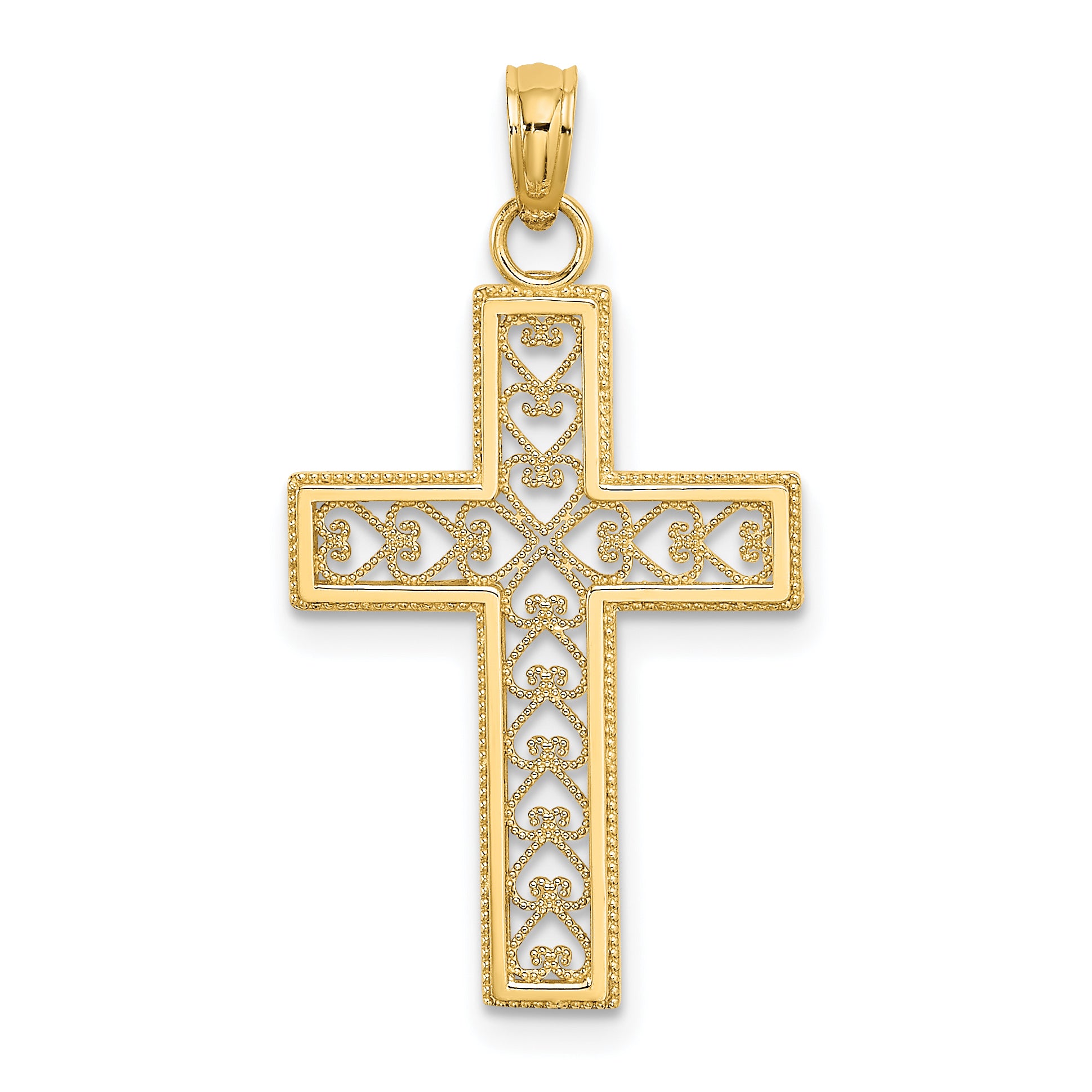 14K Filigree Beaded Outline Cross Charm Main image