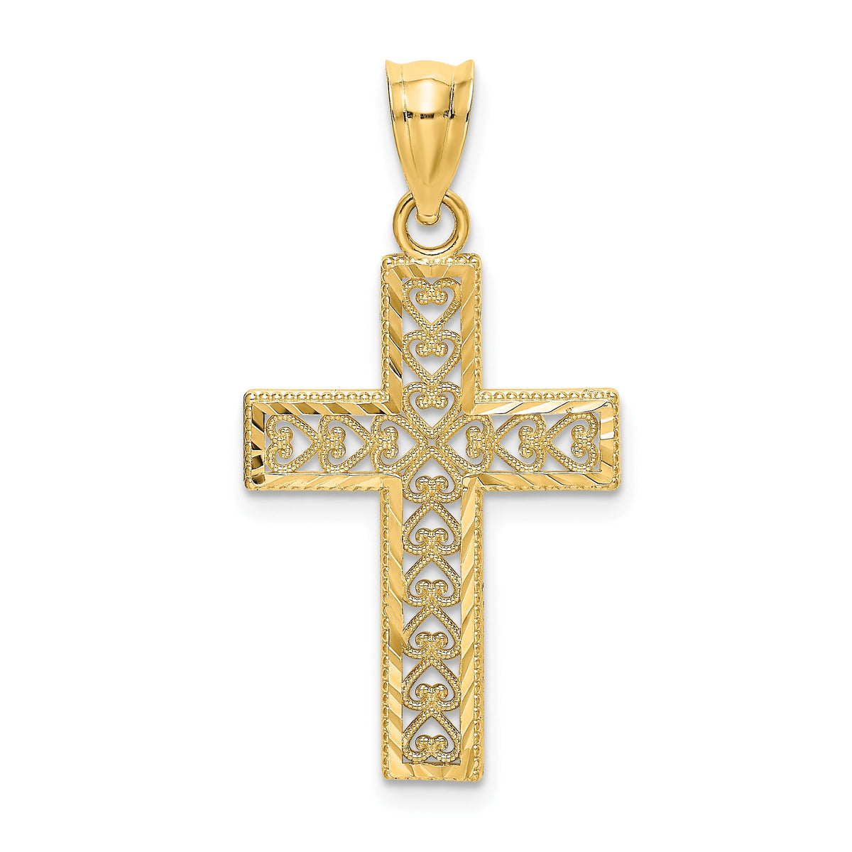 Filigree Cross Charm in 14K Yellow Gold, 22mm Diamond-Cut - Sophia Jewelers Main image