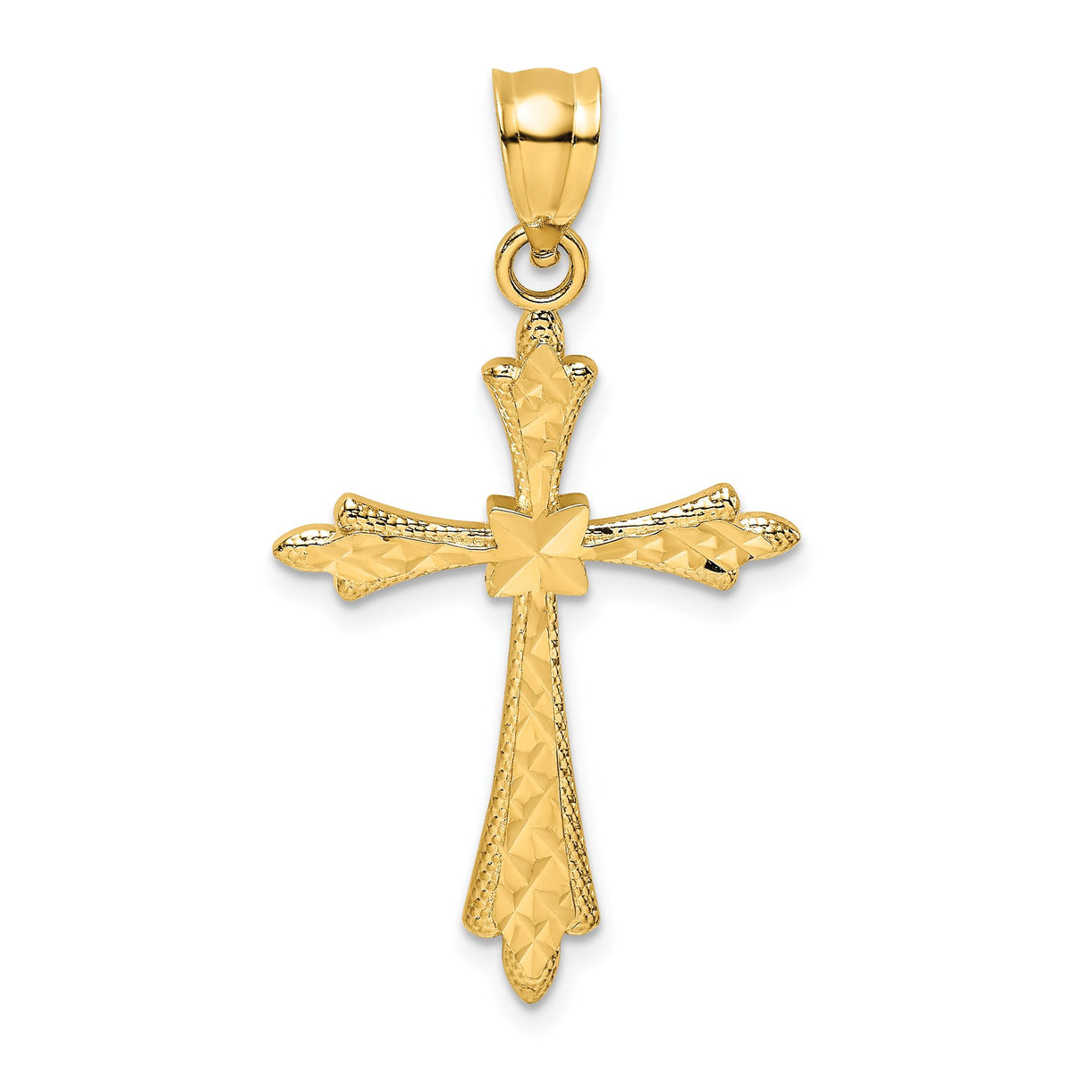 Cross Charm in 14K Yellow Gold with Fancy Edges, 26mm Diamond-Cut - Sophia Jewelers Main image