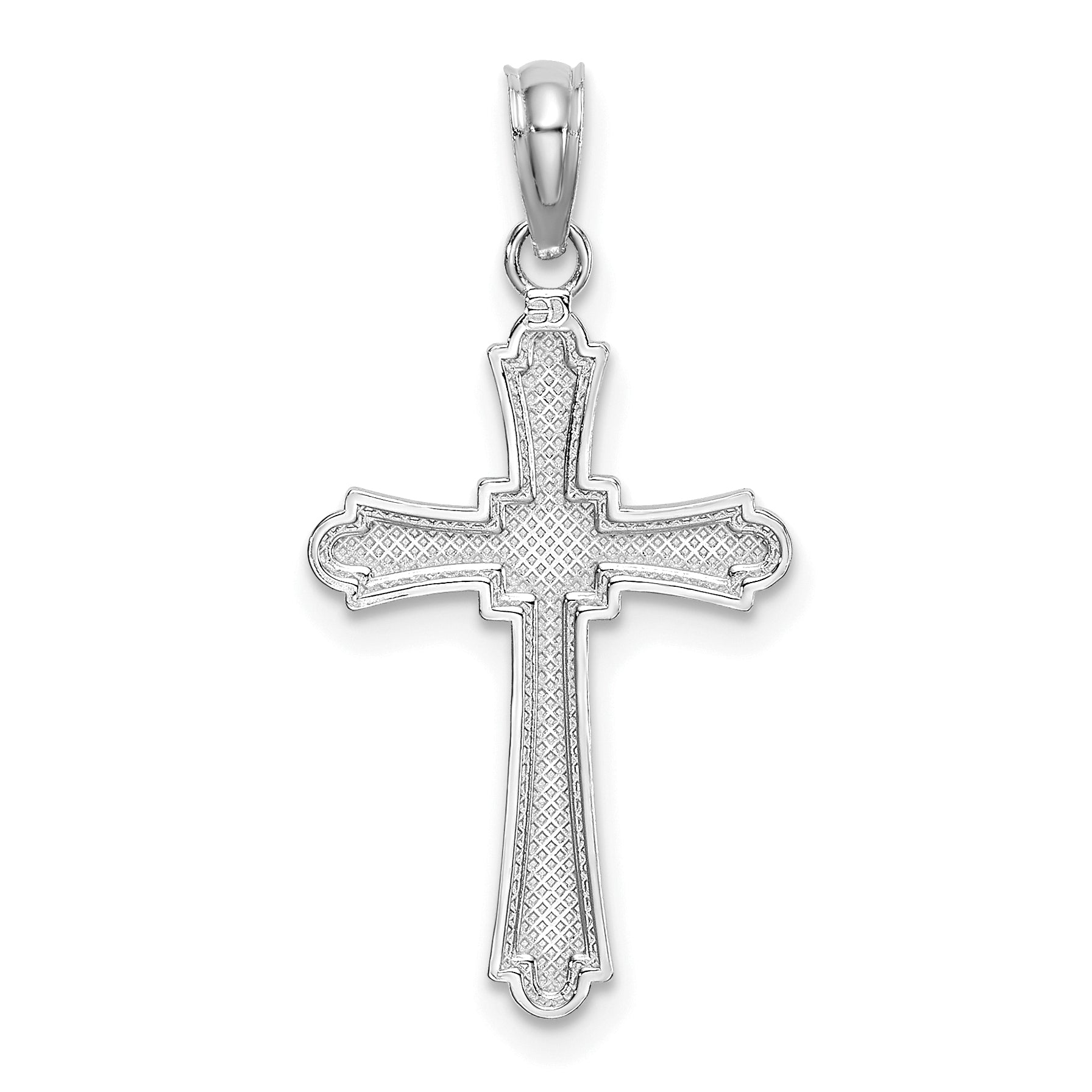 14K White Gold D/C Striped Cross Charm