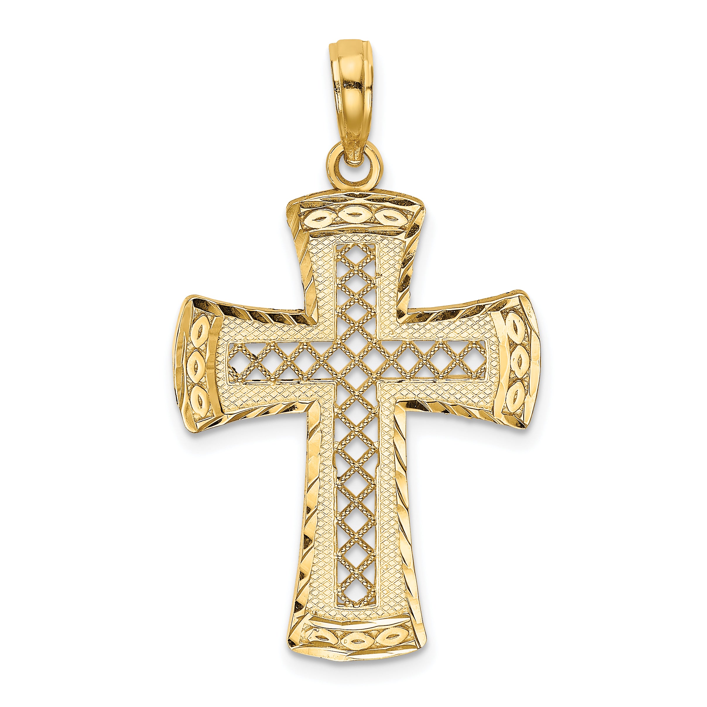 14K D/C  W/Satin Edge Lattice Cross Charm