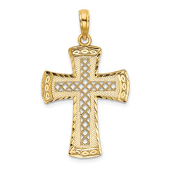 14K D/C  W/Satin Edge Lattice Cross Charm